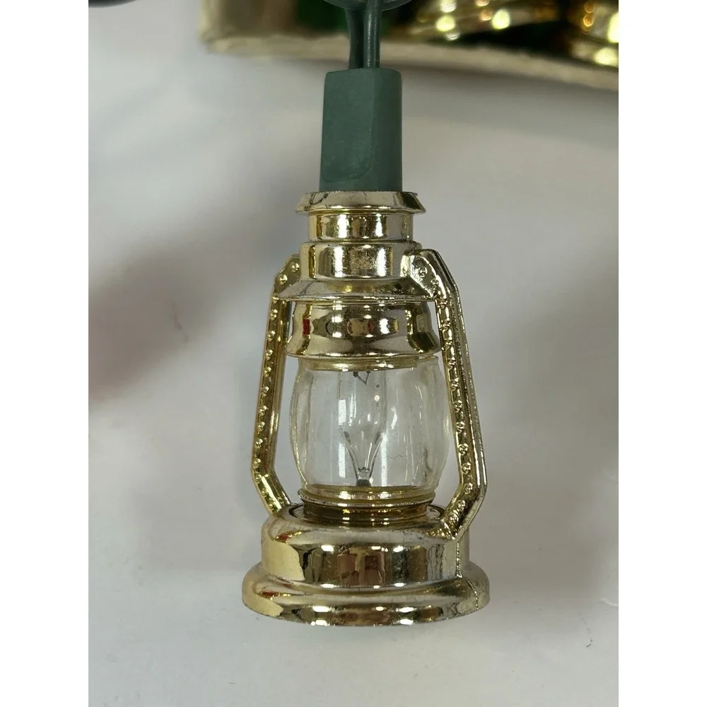 Vintage Christmas Mini Lantern Light Set Red/Wht/Gold Tested Works 15.5 ft